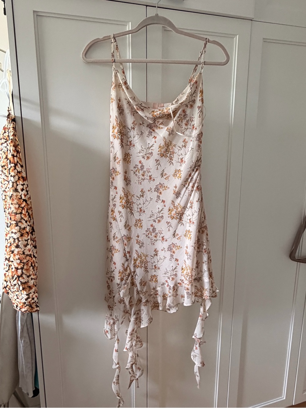 Floral Slip Dress with Ruffle Hem - Cream/Yellow